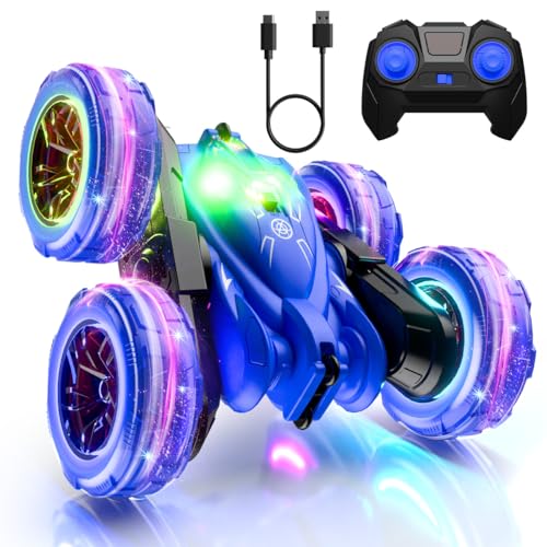 MaxTronic RC Stunt Car With LED Light Upgraded Direct Charge Remote Control Cars 2 Sided 360 Rotation 4WD 2.4Ghz Multiplayer Indoor Outdoor Fun Toy Gifts for Boys Girls Kids Age 3-12
