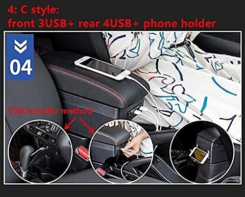 ABHAI Fit for Opel Corsa Armsteun for Opel Corsa D Auto Armsteun Doos Auto Opbergdoos Onderdelen Interieur Details Auto Accessoires (Color : A2 Black line 7USB