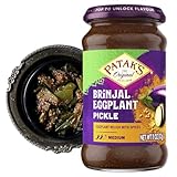 Patak’s Brinjal Eggplant Pickle - Medium Heat Spicy Indian Pickle Relish w/Mustard Seeds, Garlic & Aromatic Spices - Vegan & Gluten-Free Indian Eggplant Achar - Ready to Serve - 11oz Jar (Pack of 1)