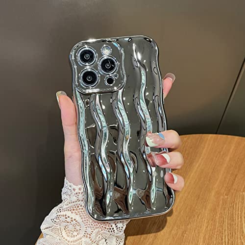 Mzelq Compatible With Iphone 13 Pro Max Case Luxury Plating Water Ripple Pattern Cover For Women Men Curly Wave Frame Soft Tpu Shockproof Protective Phone Case For 13 Pro Max 6.7" 2021 - Silver #TOP2