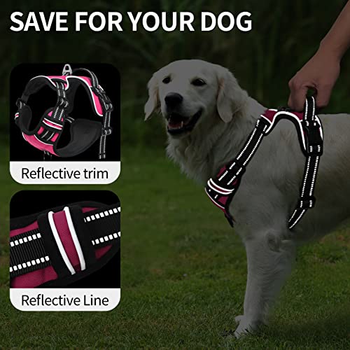 Image of HEELE Dog Harness, No Pull Adjustable Padded Reflective Harness for Small Medium Large Dogs with Handle for Walking Training,Rose, L