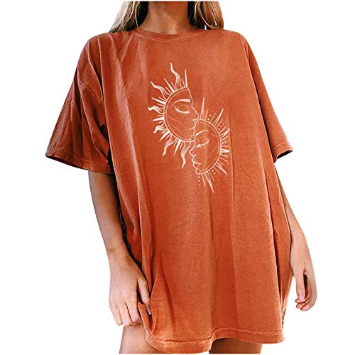 T-shirt femme soleil et lune orange taille 48 coupe fluide
