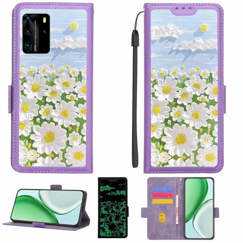 Kinetijy Case Compatible for UNIWA P40 PRO Phone Case Flip Cover [with Tempered Glass Screen Protector][RFID Blocking][Luminous Effect] LPT-CJ
