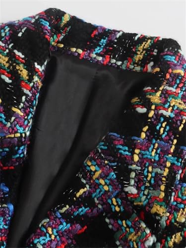 Women's Fashion Double Breasted Plaid Tweed Short Suit Jacket Retro Long Sleeve Jacket Fashion Tops4