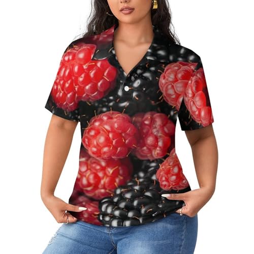 Camiseta polo manga corta mujer transpirable ocio diseño frambuesas moras