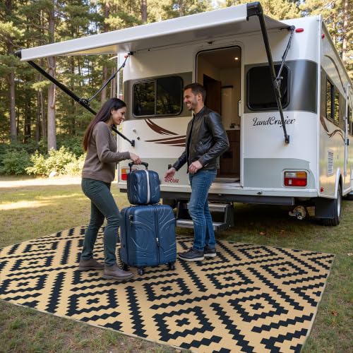 Image of GENIMO Outdoor Rug, Waterproof Plastic Rugs for Patio, 6'x9' Black Sand