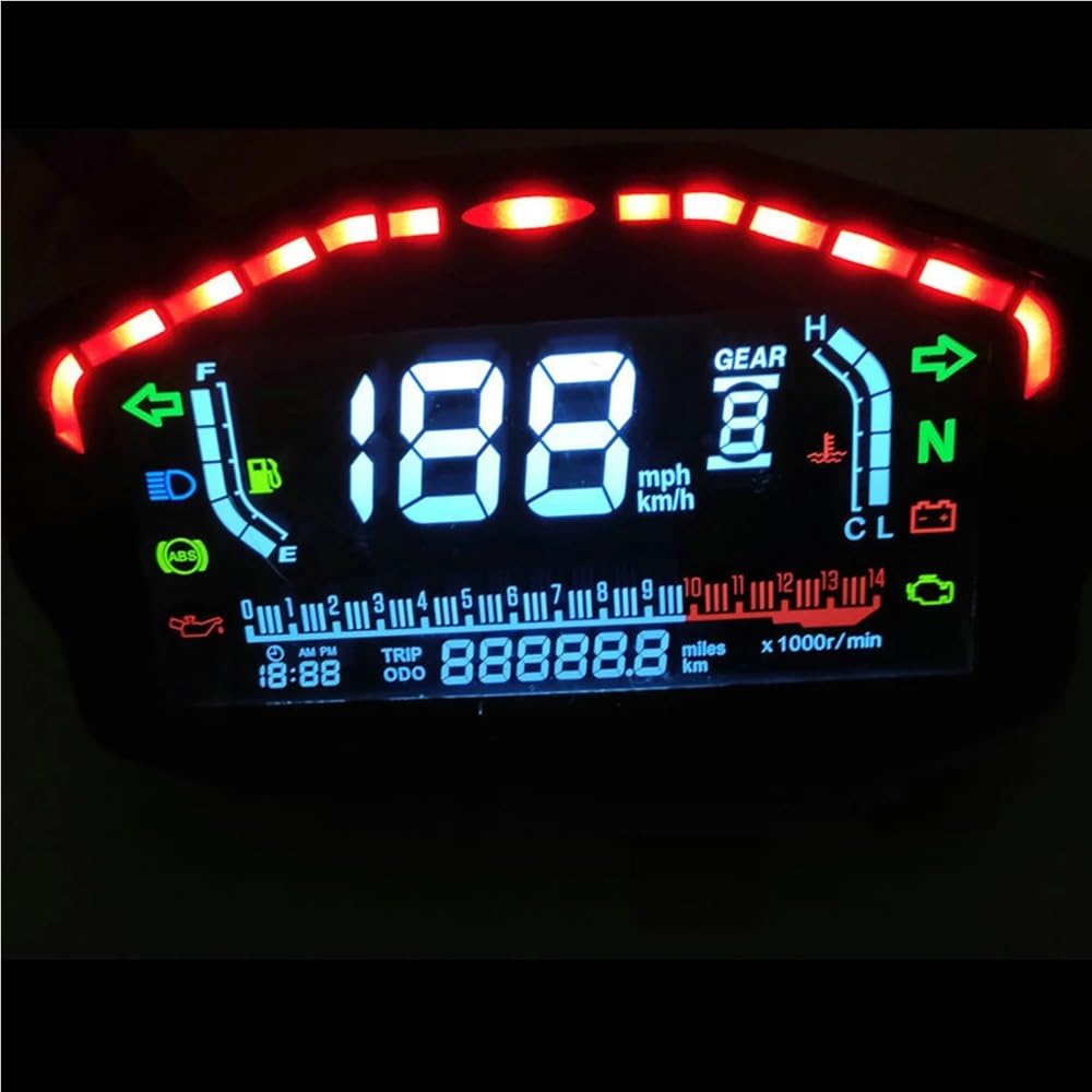 tacómetro Digital Tacómetro LED Universal para Motocicleta, 1, 2 y 4 Cilindros, odómetro Digital con luz de Fondo para