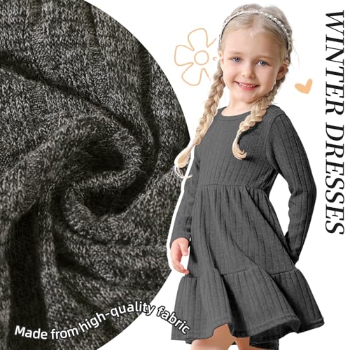 Image of Toddler Baby Girl Long Sleeve Dress Girls Knit Sweater Dresses Tiered Kids Swing Holiday Clothes Fall Winter