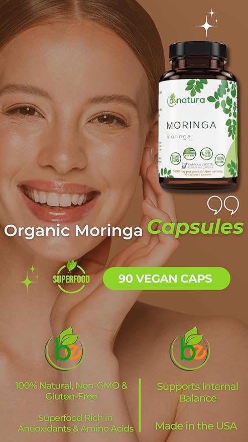 Miniatura 8 de Guanábana Hoja Seca Té (té de hojas de guanábana seca) Combo, bolsa de 4 onzas + Moringa 90 cápsulas orgánicas, 1500 mg por porción  100% natural,