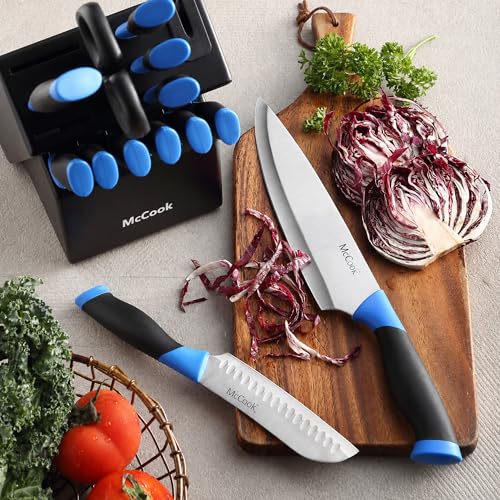 Image of McCook Knife Sets, German Stainless Steel Kitchen Knife Block Sets with Built-in Sharpener