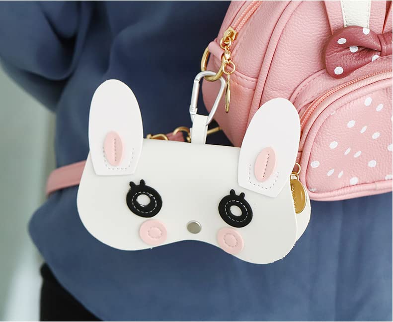 Image of Cartoon Sunglasses Pouch, Portable Snap Button Glasses Case with Clip PU Leather Splicing Eyeglasses Carrying Bag