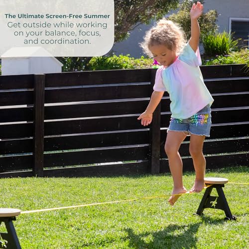 Image of GIBBON SlackYard Slackline Kit - Freestanding, No Trees Required | Outdoor Progression from SlackBoard, Backyard Obstacle Course for Kids & Adults, Adjustable Balance Trainer Slack Line