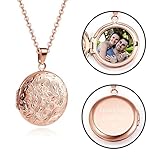 Design: Rund/Herz Charm Medaillon mit Vintage Blumen Muster, eleganter Foto-Halter für Damen/ Mädchen/ Herren.