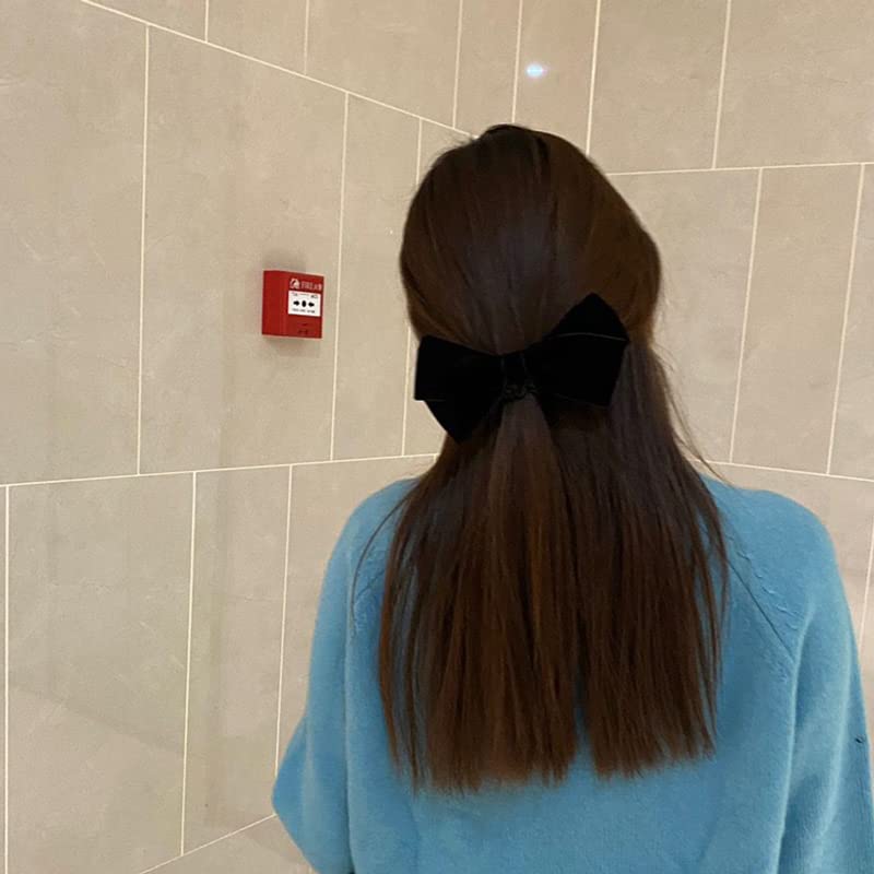 Miniatura 7 de Coleteros de terciopelo negro con lazo bandas de goma para atar el cabello coleteros negros para el cabello soporte de cola de caballo de terciopelo