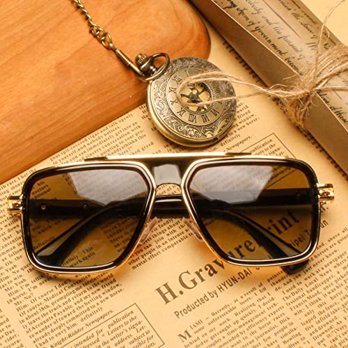 Image of Freckles Mark Trendy Retro Sunglasses for Men Women Stark Vintage Shades 70s Italian Fashion Square Metal Glasses