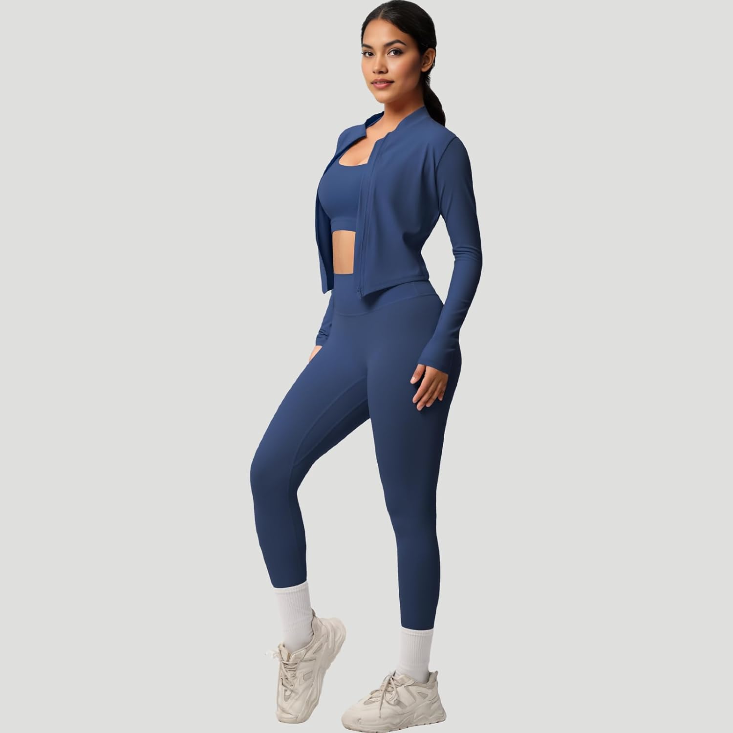 3 Piece Women’s Workout Set – Zip-Up Jacket, Sports Bra & High-Waist Leggings – Stretchy Breathable Yoga Outfit - Image 2
