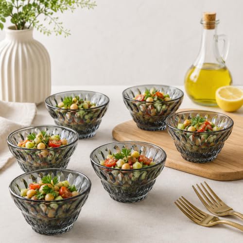 Image of WRINGO Glass Bowls for Kitchen Prep, Dessert, Dips, and Candy Dishes, Cake, Snack Bowl Set of 6 Or Nut Bowl, and Microwave Safe Clear Glass Bowls for Mixing, Storing Size 5 Inch (Set of 6, WD-10)