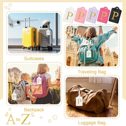 Image of Initial Letter Luggage Tags for Suitcases, Personalized Embroidered Letter Luggage Bag Suitcase Identifier Name Tag, Cute PU Leather Travel Luggage Tags, Bag Tags for Luggage Handbags(White P)