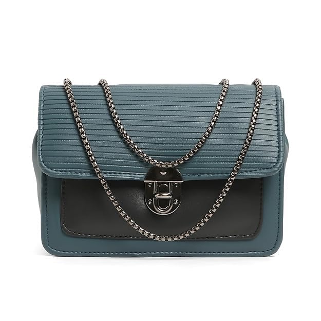 Women's Crossbody Handbag, Black and Pink, PU Leather, Multi Compartments with Chain Strap, Small Sling Bag-image-31