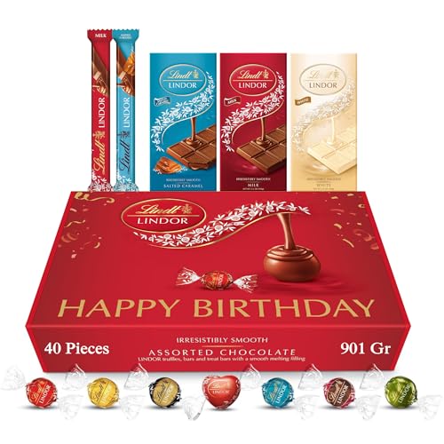 Lindt Happy Birthday Chocolates Gift Box - 901g (40-Piece Set) - Assorted Chocolate Bars & Truffles Lindor Chocolate Hamper Birthday Gifts for Women and Men Boyfriends and Girlfriends