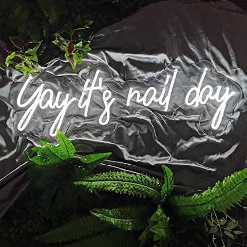 DUNACO Yay It's Nail Day Neon Sign LED Lights for Nail Salon Wall Decor, 20x7'' Acrylic Nail Signs White Neon Lamp for Girls Gifts, Art Text Light up Signs for Nail Room Beauty Decoration