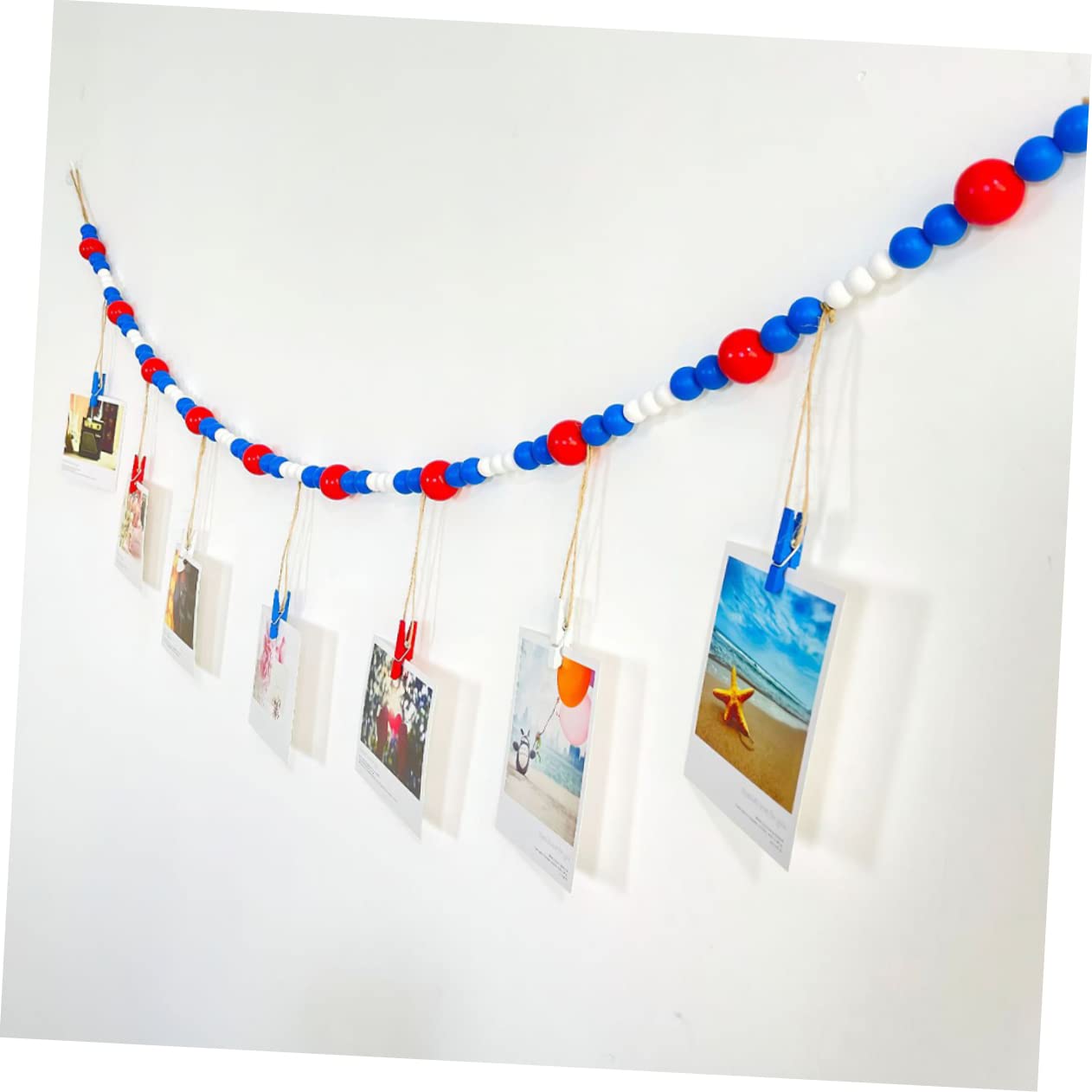 6 Stück Teiliges Holzperlen Girlanden mit Foto Clips Rustikale Wanddeko für Fotos und Notizen DIY Holzperlen Girlande für Wandaufhängung für Unabhängigkeitstag und Alltag
