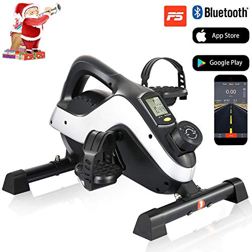 Profun Pedales Estático Portátil Mini Bicicleta Estática Pedales Aparato de Ejercicios en Casa 8 Velocidades, Pantalla LCD, Entrenamiento de Brazos y Piernas, Tamaño Compacto (Negro+App)