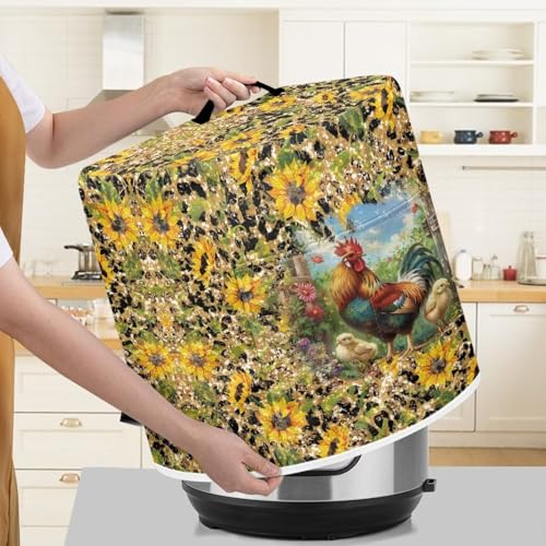 Image of Cozeyat Sunflower Rooster Air Fryer Cover Pressure Cooker Dust Cover for 8 Qt Kitchen Appliance Cover, with Top Handle and Accessories Pockets Ideal Gifts for Women
