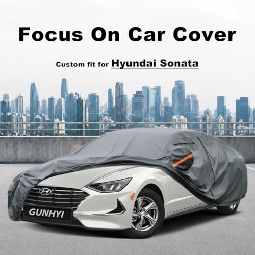 Image of GUNHYI Premium Car Cover Custom Fit Hyundai Sonata, 16 Layers Heavy Duty Car Cover Waterproof All Weather with Zipper Door for Sun Rain Snow Dust Uv Protection
