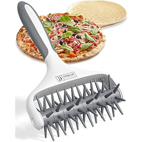 Orblue Pizza Dough Docker, Pastry Roller with Spikes, Pizza Docking Tool for Home & Commercial Kitchen - Pizza Making Accessories that Prevent Dough from Blistering Gray Cover