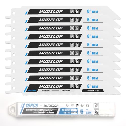 Image of MUOZLOP10 Pack 6 inch Reciprocating Saw Blades Set, 18TPI High Carbon Saw Blades, Metal Saw Blades with Organizer Case (10, 18TPI /6 inch)