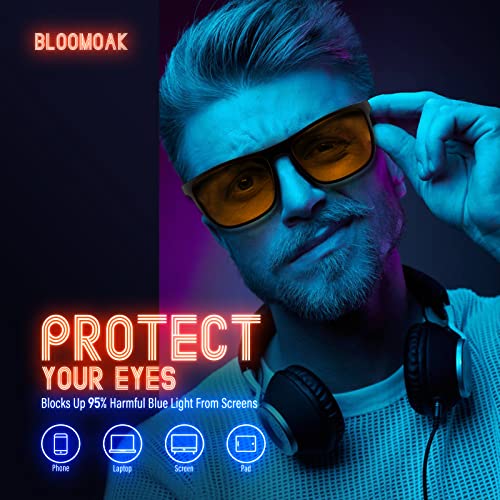Image of Bloomoak-99% Blue Light Blocking Glasses - Gaming Glasses - Anti Glare - Anti Fatigue -Suitable for Screens, Games, TVs