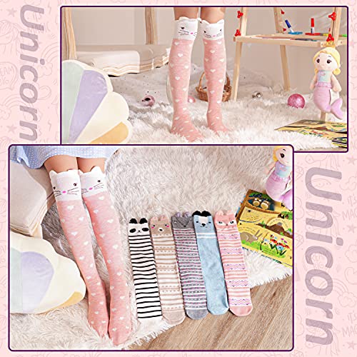 Image of MOGGEI 6 Pairs Kids Girls Knee High Socks Gift Long Crazy Silly Tall Funny Boot Cute Animal Child Fun Socks