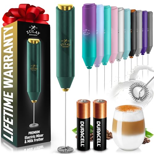 Image of Zulay Kitchen Powerful Milk Frother AA Batteries Included - Ultra Fast Handheld Drink Mixer with Stainless Steel Whisk Stirrer for Coffee, Protein, Matcha & More, Frother Wand Electric Frothmate