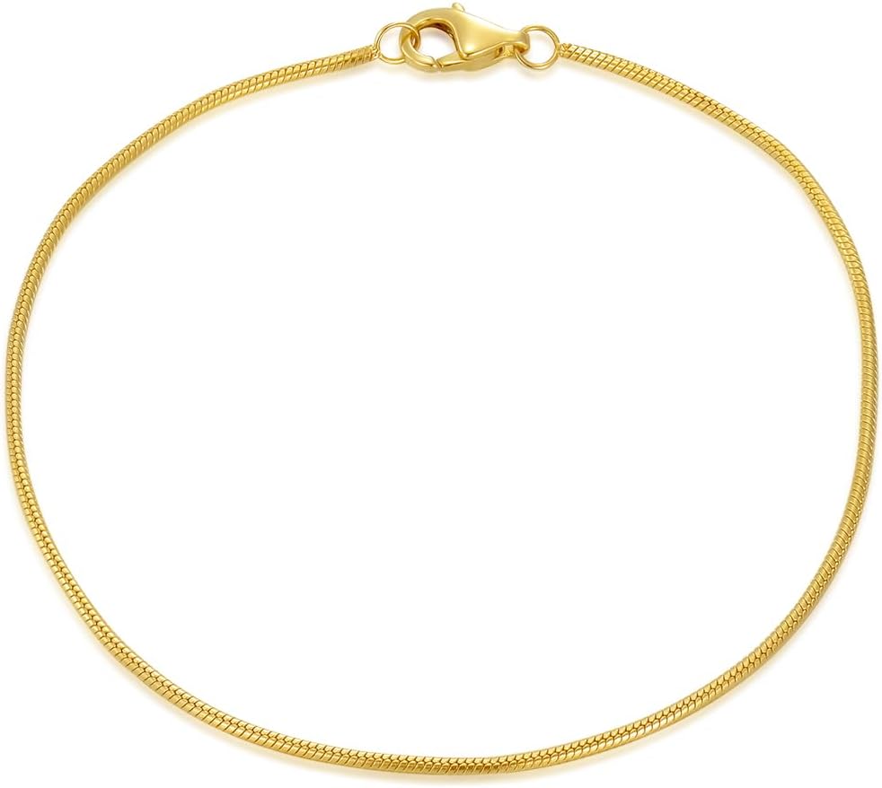 18K Yellow Gold 0.7mm, 1mm, 1.5mm, 2.8mm Snake Chain Bracelet Herringbone Chain Bracelet with Durable Lobster Clasp for Women, Gold Herringbone Chain Bracelet Anklet Durable Strong Real 14k Gold Snake Snake Chain Bracelet Anklet, 6inch-9inch