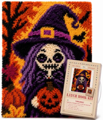 Image of YOOLOOKY Latch Hook Rug Kits Printed Canvas DIY Rug Making Kits Home Decoration Needlework for Adults Beginners 20.5 X 15Inches(Witch)