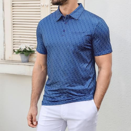 Camiseta polo casual para hombre de manga corta, con estampado completo, tecnología transpirable y secado rápido, bolsillo en el pecho, cuello con botones, UPF 50+, ideal para exterior, rugby y actividades atléticas miniatura 4