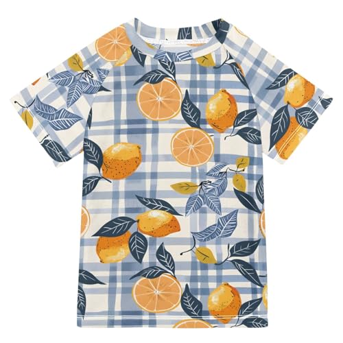 ALAZA Kids Rash Guard Boys Toddler Swim Shirts Short Sleeve Lemons Checked UPF 50+ 3T