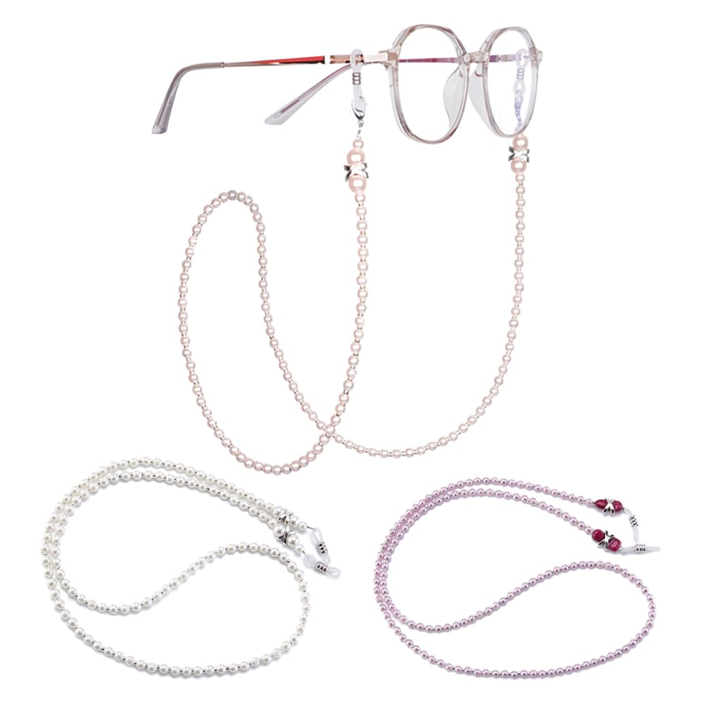 TRKETK 3 Piezas Cadena de Gafas con Cuentas, Cadena de Retención de Gafas de Sol Cadena de Gafas de Perlas Cordón para el Cuello de Gafas Antideslizantes Correa de Gafas con Cuentas Perlas Imitación