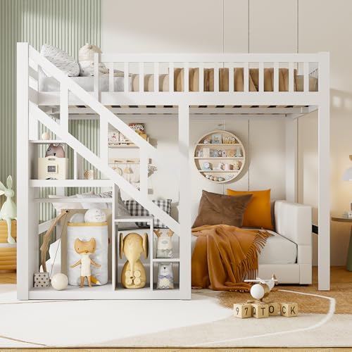 YGHQAP Etagenbett 90x200 Kinderbett Hochbett mit Lattenrost, Stauraum Regal Treppe, Kinderbett aus Holz mit Einfacher Kleiderschrank, Jugendhochbett, ohne Matratze, Weiß (90 * 200) YGHQAP Etagenbett 90x200 Kinderbett Hochbett mit Lattenrost, Stauraum Regal Treppe, Kinderbett aus Holz mit Einfacher Kleiderschrank, Jugendhochbett, ohne Matratze, Weiß (90 * 200)