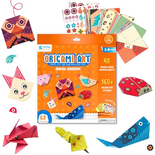 Image of PepPlay 3D Origami Paper Craft Kit (Pack of 3) - Best Birthday Return Gifts for Kids Ages 3 4 5 6 7 8 | 48 Sheets + Booklet + QR Video Tutorials Each | Mess-Free Travel Activity | Boys & Girls Gift