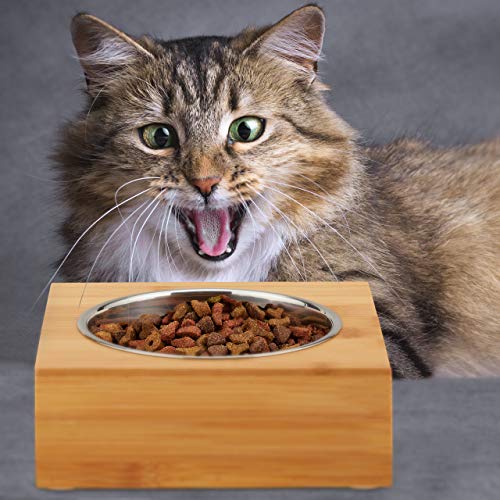 Relaxdays Napfstation, Katzen & kleine Hunde, für Wasser und Futter, geneigter Futternapf Edelstahl, HBT 10x18x18, Natur, 1 Napf