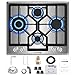 Gas Cooktop 24 inch, Bulit-in Gas Stove Top with 4 Burner, 24 Inch NG/LPG Convertible Cooktops, Four Burner Propane Cooktop with Thermocouple Protection, Stainless Steel