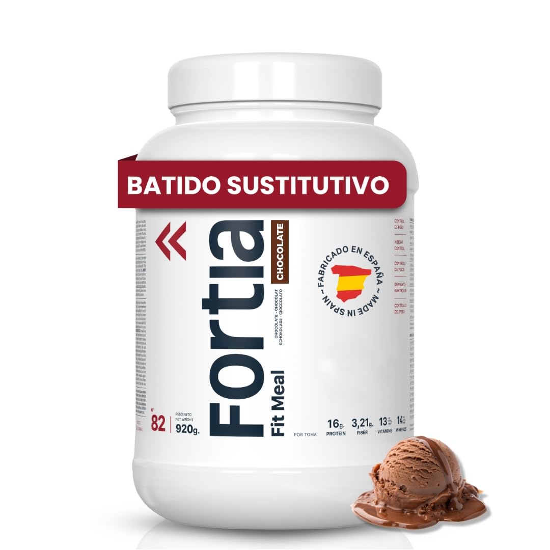 FORTIA Batidos Sustitutivos De Comida Alto En Proteínas Solo 140 Kcal | Batido Sustitutivo Adelgazar Alto En Vitaminas | Batido Saciante | Batido Sin Gluten 920 g Chocolate (920 g, chocolate)