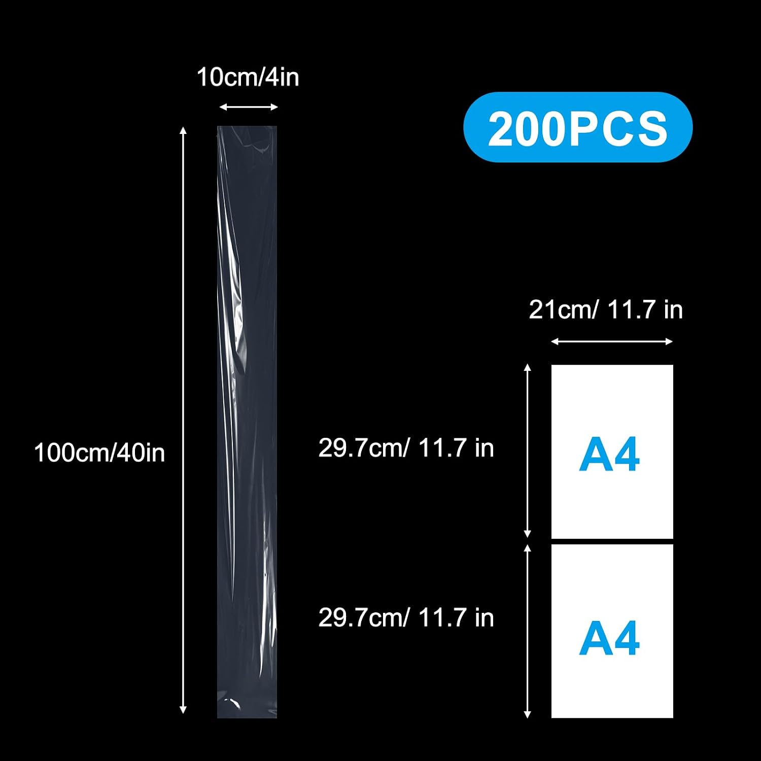 200 Pack Long Plastic Poly Bags, 4x40 Inch 2 Mil Clear Polyethylene Sleeves for Storage & Shipping, Flat Open Waterproof Poster Tube Protectors