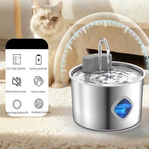 Fuente de agua para gatos y perros de acero inoxidable miniatura 2