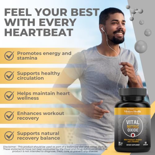 Image of Vital Nitric Oxide Supplements for Men - Workout Booster Supplement for Men - Nitrous Oxide Boost Blood Flow, Blood Pressure, Energy & Workout Performance with L Arginine L Citruline-30 Days Supply