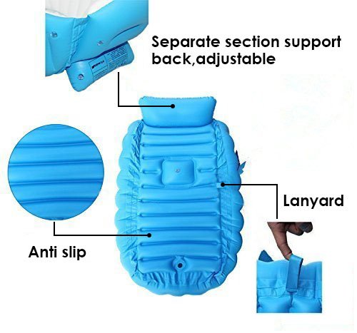 Baby Inflatable Bathtub Intime Children Anti-slippery Swimming Pool Foldable Travel Air Shower Basin Seat Baths Big Size (For 0-3 Years) with air pump (Blue)