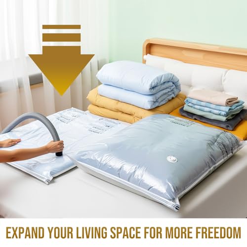 Image of TAILI 4 Pack Vacuum Storage Bags, Jumbo Size (31x40 inch), Cream | Vacuum Seal Bags for Clothing, Extra Large Space Saver for Bulky Beddings, Comforters, Blankets, Pillows, Reusable