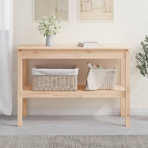 qohoio Mesa consola de madera maciza de pino de 110 x 40 x 75 cm, mesa consola para pasillo, mesa de entrada delgada con cajón y estantes de almacenamiento, mesa de sofá para espacios pequeños